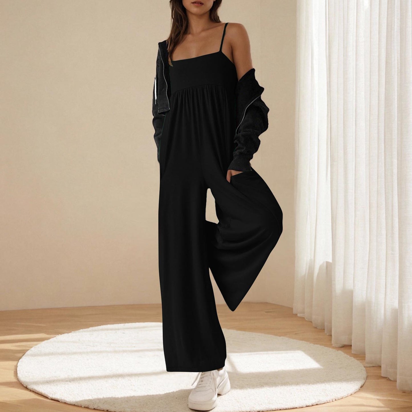 Damen lässiger Jumpsuit mit breitem Bein und verstellbaren Trägern Stalluxe