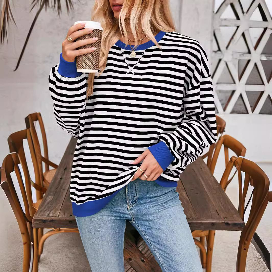Damen lässiger Sweater mit auffälligem Streifenmuster und elastischen Bündchen Stalluxe