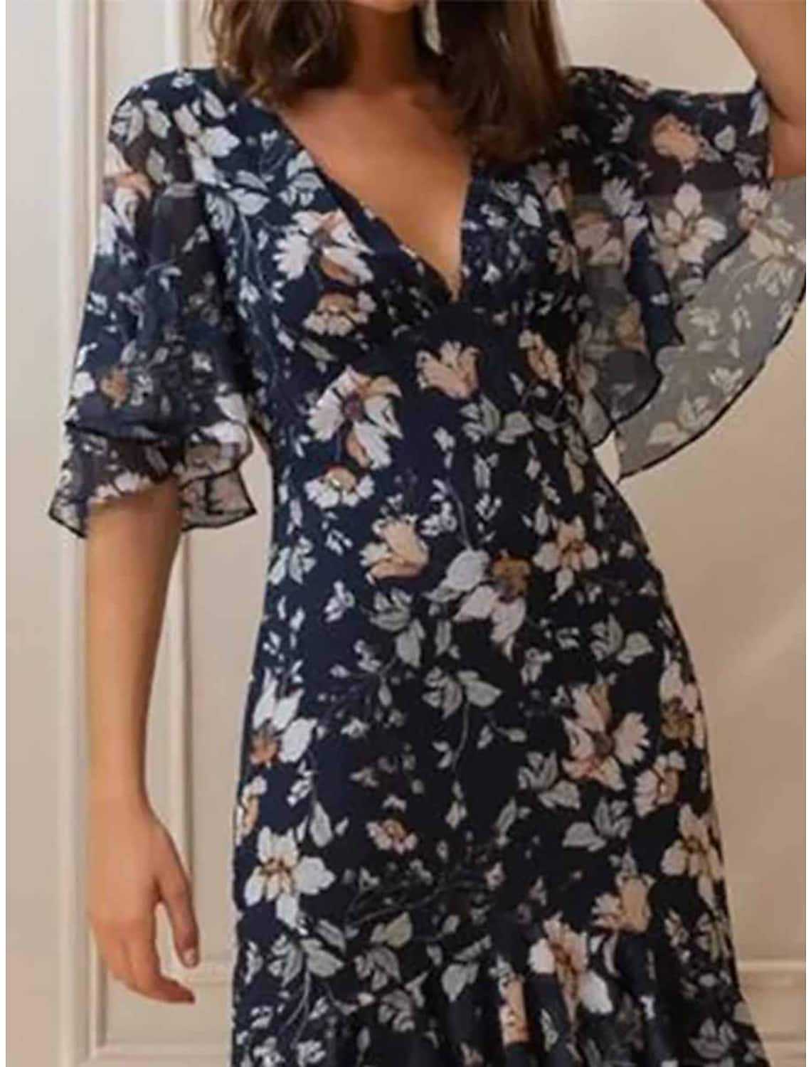 Damen Maxikleid mit voluminösen Ärmeln und floralem Design Stalluxe