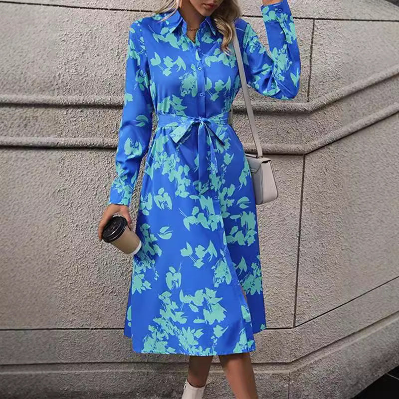 Damen Hemdblusenkleid mit floralem Design und Taillengürtel Stalluxe