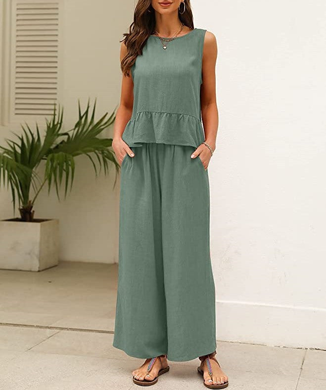 Damen luftiges Jumpsuit mit Rüschensaum Stalluxe