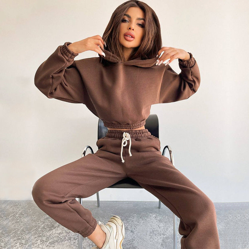 Damen trendiges Sweat-Set mit cropped Oberteil und elastischem Bund Stalluxe