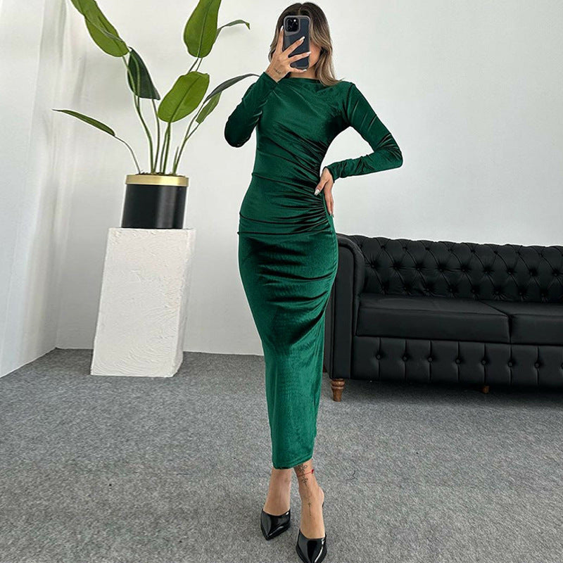 Damen Elegantes Maxikleid mit figurformendem Design und langen Ärmeln Stalluxe