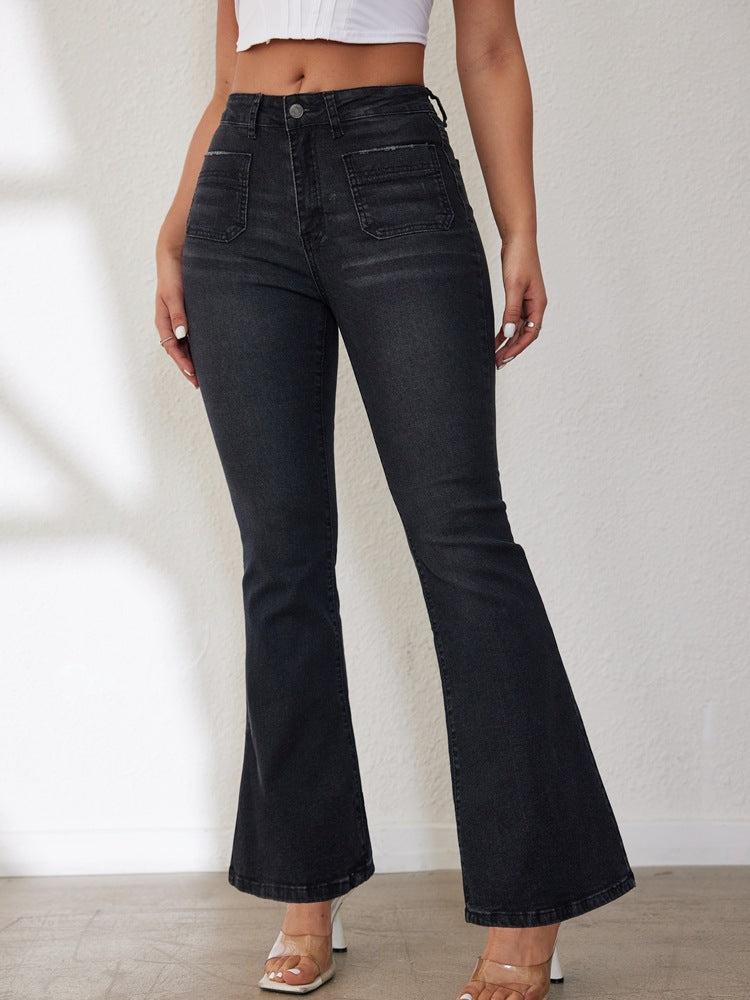Damen Flared Jeans mit hohem Bund und seitlichen Taschen Stalluxe