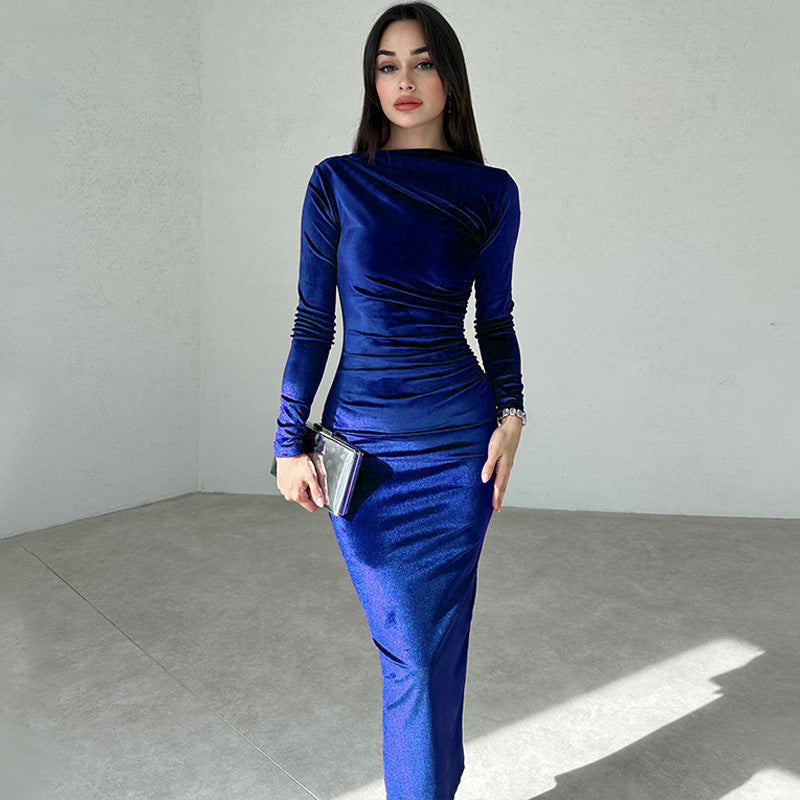 Damen Elegantes Maxikleid mit figurformendem Design und langen Ärmeln Stalluxe