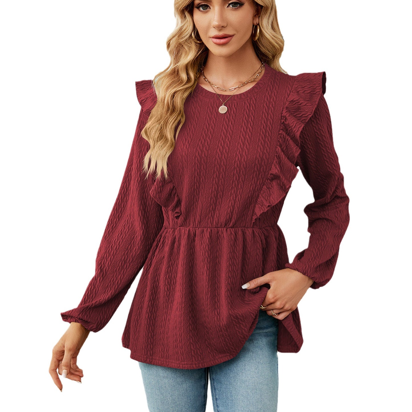 Damen trendiges Blusenshirt mit Rüschendetails und elastischem Bund Stalluxe