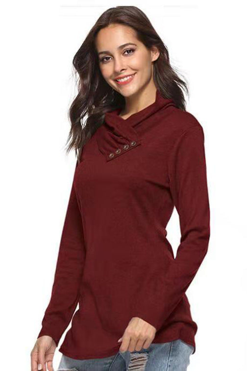 Damen Kuscheliger Langarm-Pullover mit modernem Stehkragen und dekorativen Knopfdetails Stalluxe