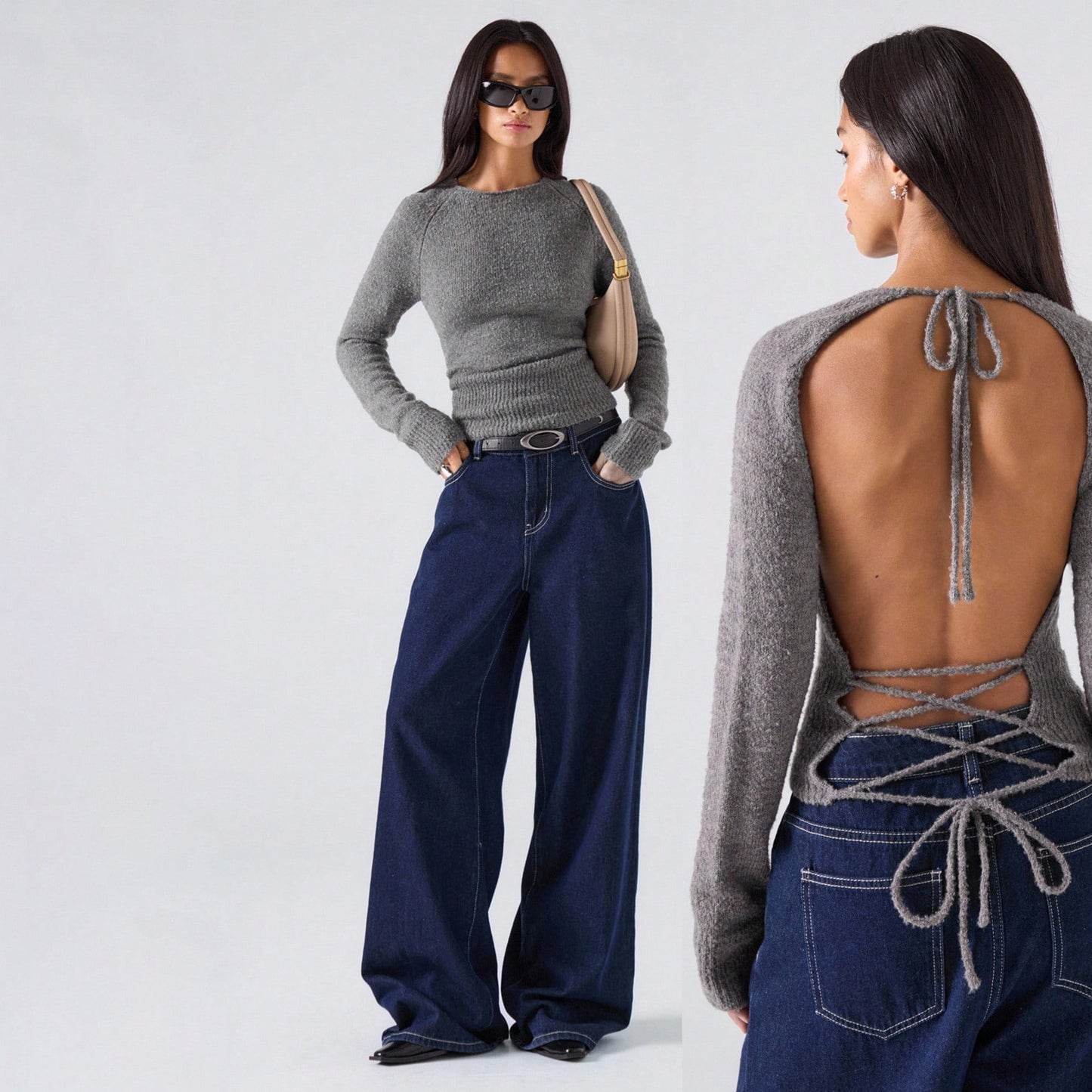 Damen Strickpullover mit geripptem Saum und bequemem Schnitt Stalluxe