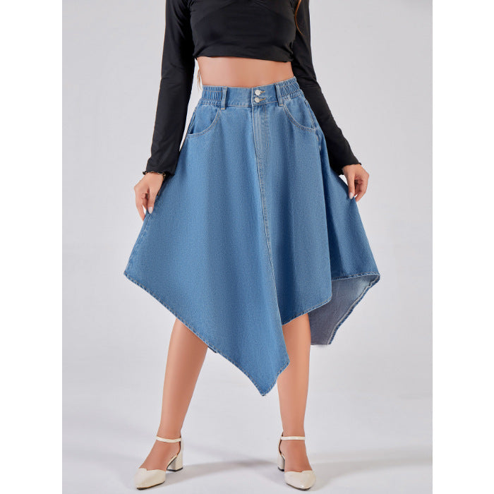 Damen asymmetrischer Denim-Rock mit attraktivem Saumdesign Stalluxe