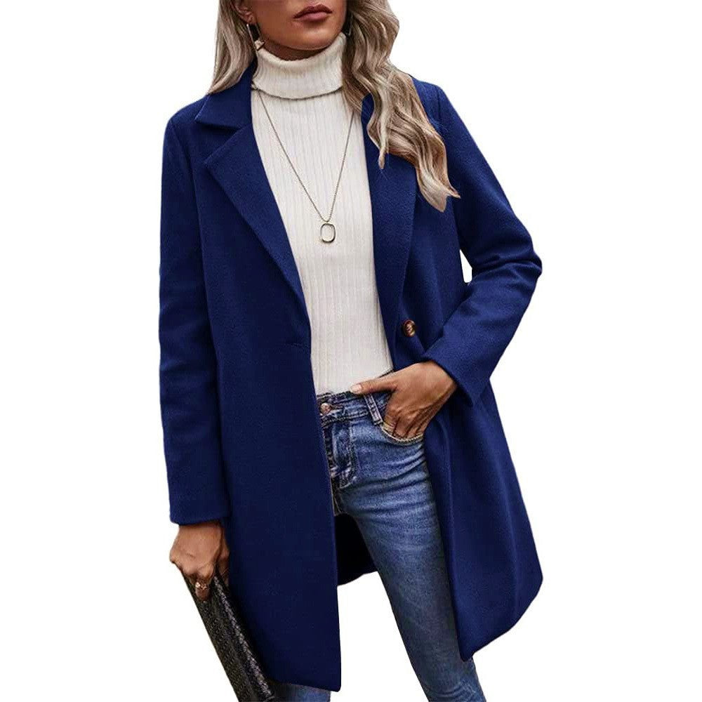 Damen modischer Wollmantel mit elegantem Revers Stalluxe