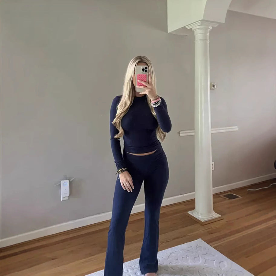 Damen figurbetontes Strick-Loungewear-Set mit ausgestellten Beinen Stalluxe