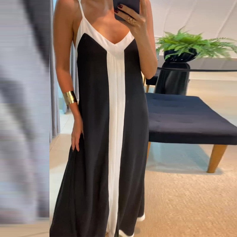 Damen Elegantes Maxikleid mit tiefem V-Ausschnitt und seitlichem Schlitz Stalluxe