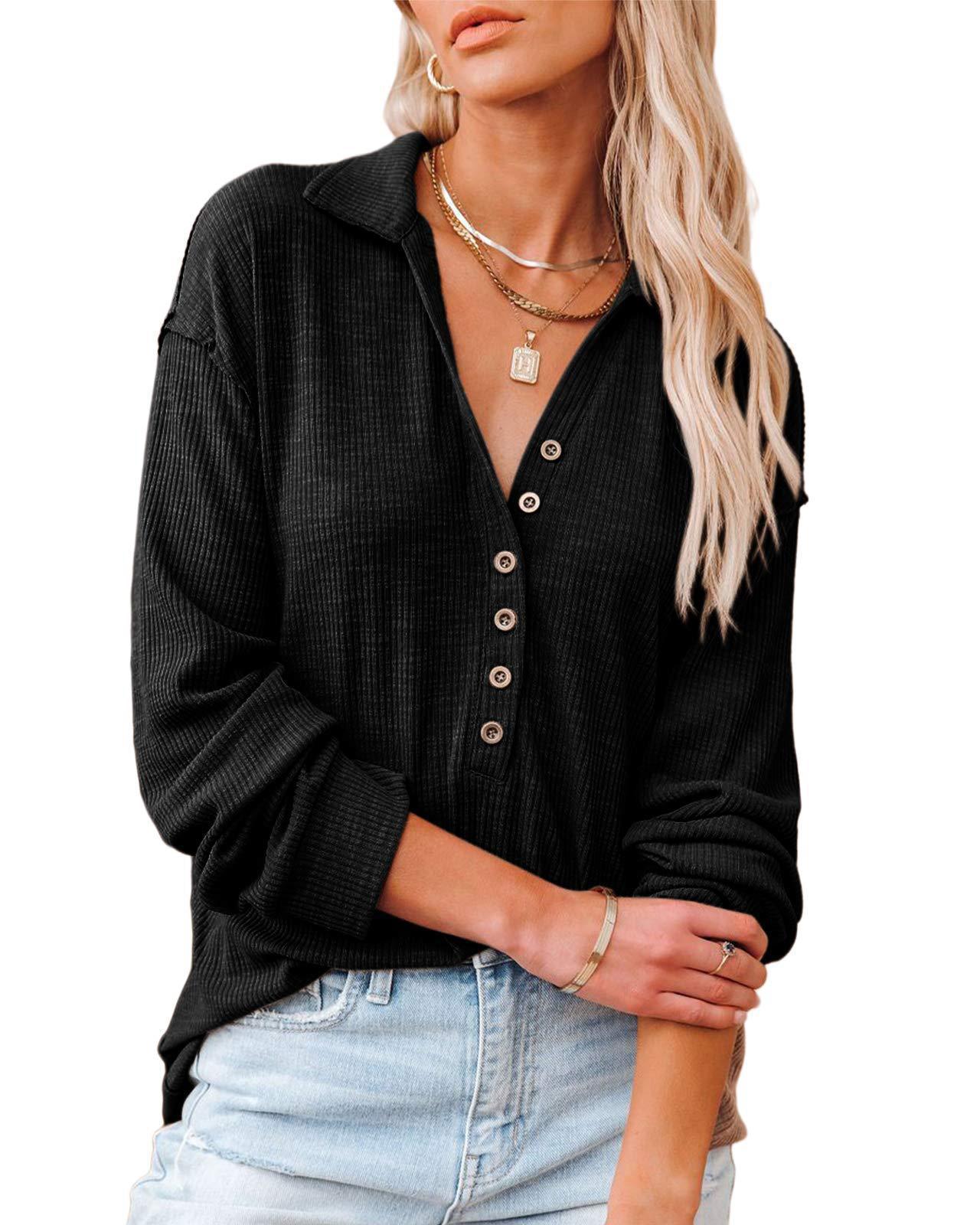 Damen lässiges Langarmhemd mit Knopfleiste und strukturiertem Muster Stalluxe