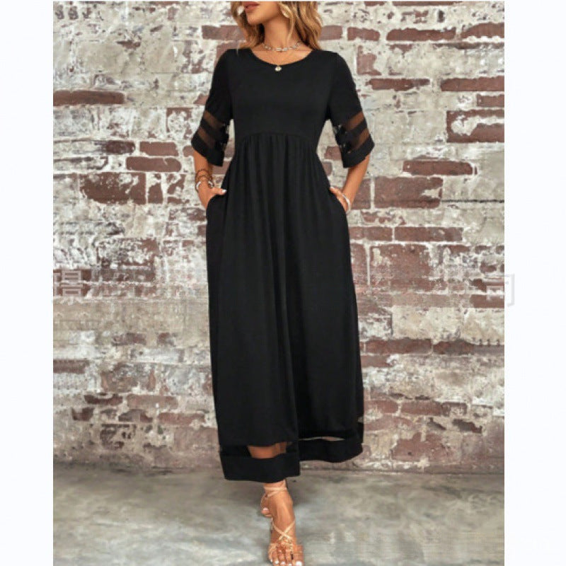 Damen luftiges Maxikleid mit transparenten Ärmeln und charmantem Schnitt Stalluxe