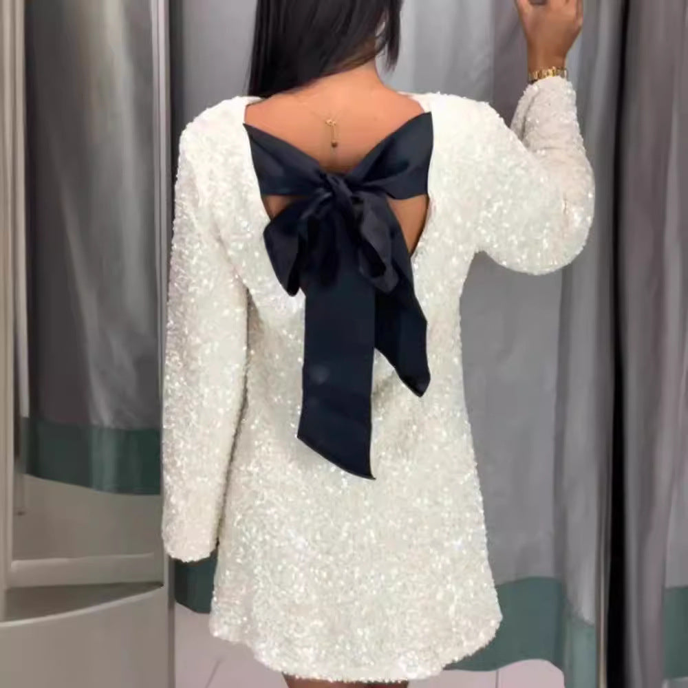Damen Glitzerndes Party-Kleid mit weitem Schnitt und voluminösen Ärmeln Stalluxe