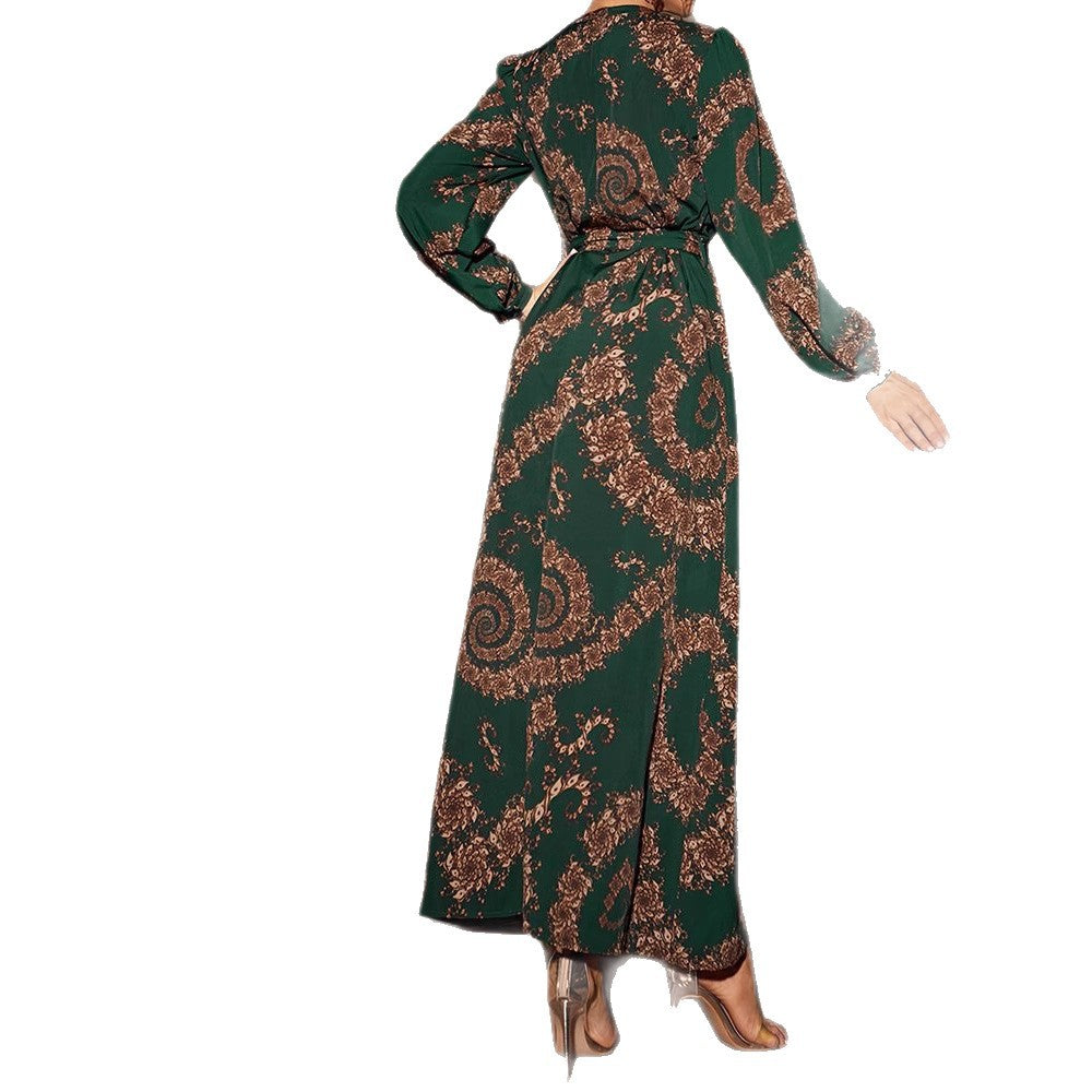 Damen elegantes Maxikleid mit floralen Details und Gürtel Stalluxe