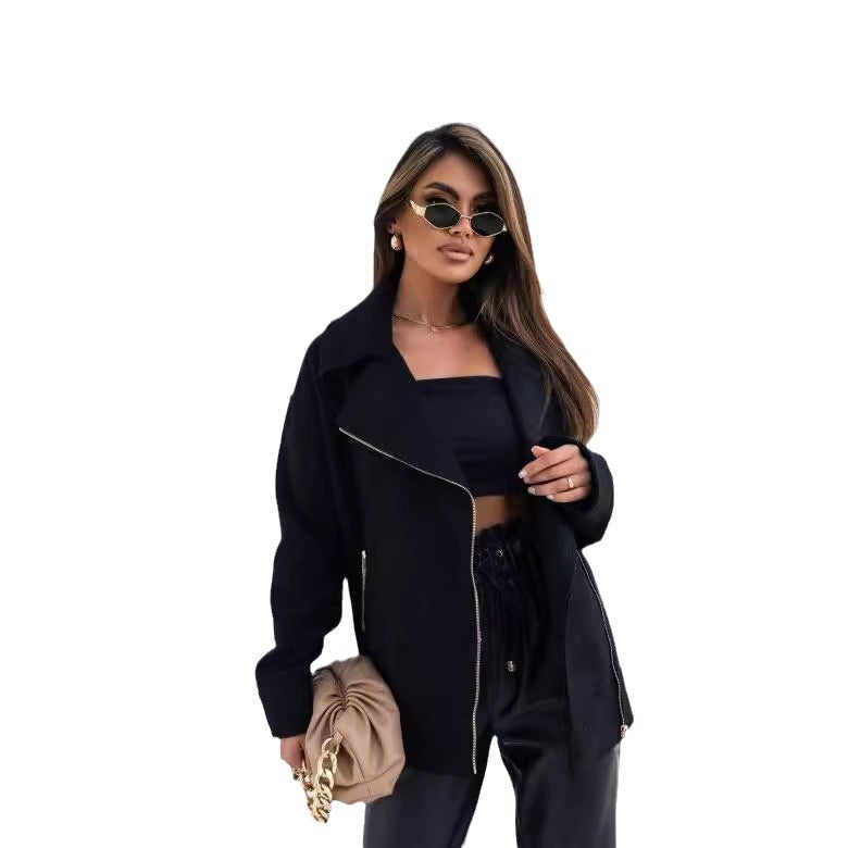 Damen Jacke mit asymmetrischem Reißverschluss und weichem Material Stalluxe