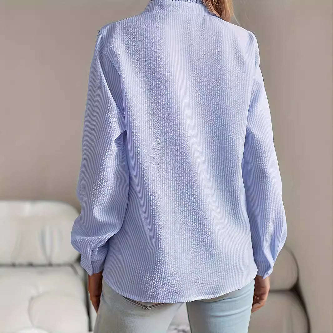 Damen elegante Hemdbluse mit Rüschendetails und strukturierter Oberfläche Stalluxe