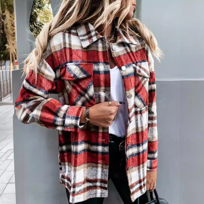 Damen Karo-Hemdenjacke im Oversized-Stil mit Druckknopfverschluss Stalluxe