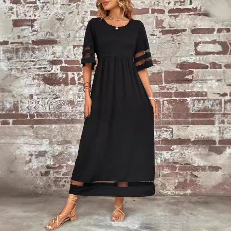 Damen luftiges Maxikleid mit transparenten Ärmeln und charmantem Schnitt Stalluxe