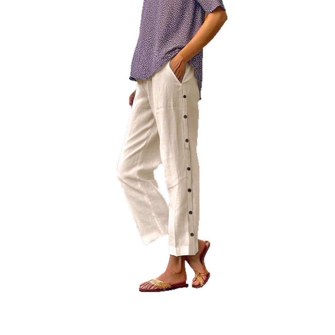Damen Leichte und luftige Sommerhose mit seitlichen Knöpfen Stalluxe