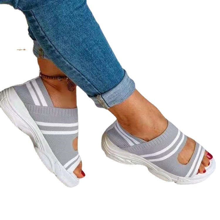 Damen Sandalen mit atmungsaktiver Strick-Oberfläche und übergroßem Komfortfutter Stalluxe