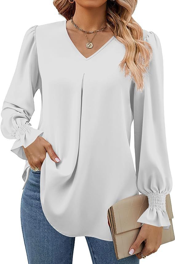 Damen Elegante Bluse mit V-Ausschnitt und Rüschendetails Stalluxe