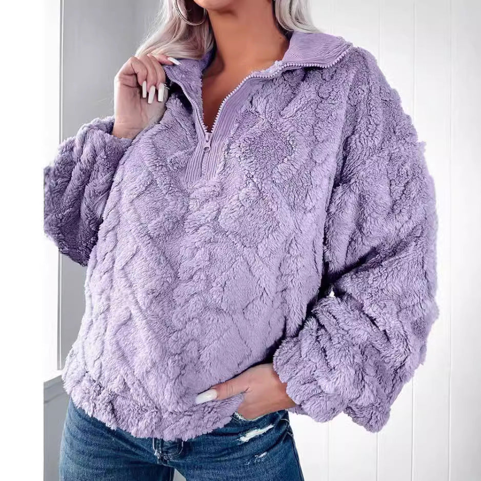 Damen Kuschelpullover mit hochgeschlossenem Reißverschluss und strukturiertem Design Stalluxe