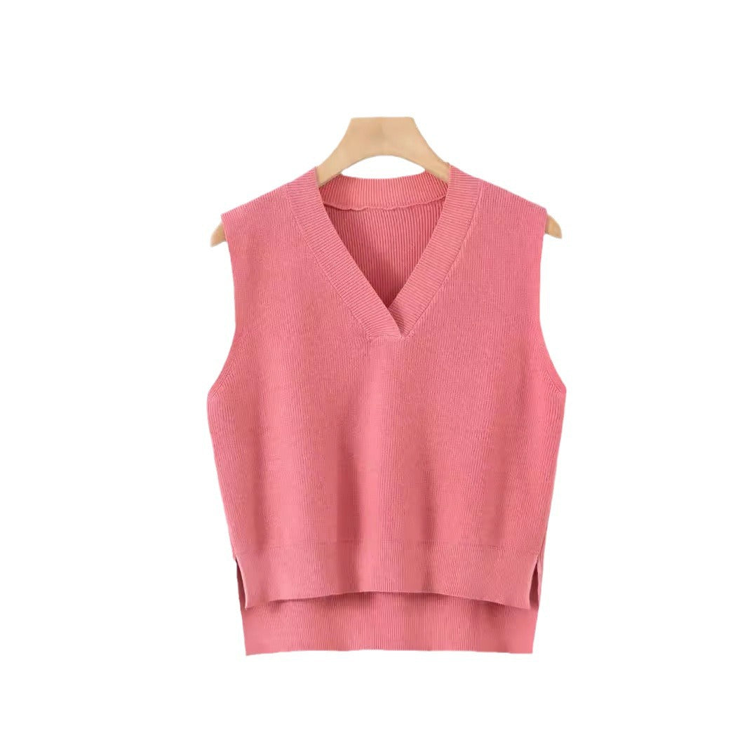 Damen Strickpullunder mit V-Ausschnitt und feiner Rippstruktur Stalluxe