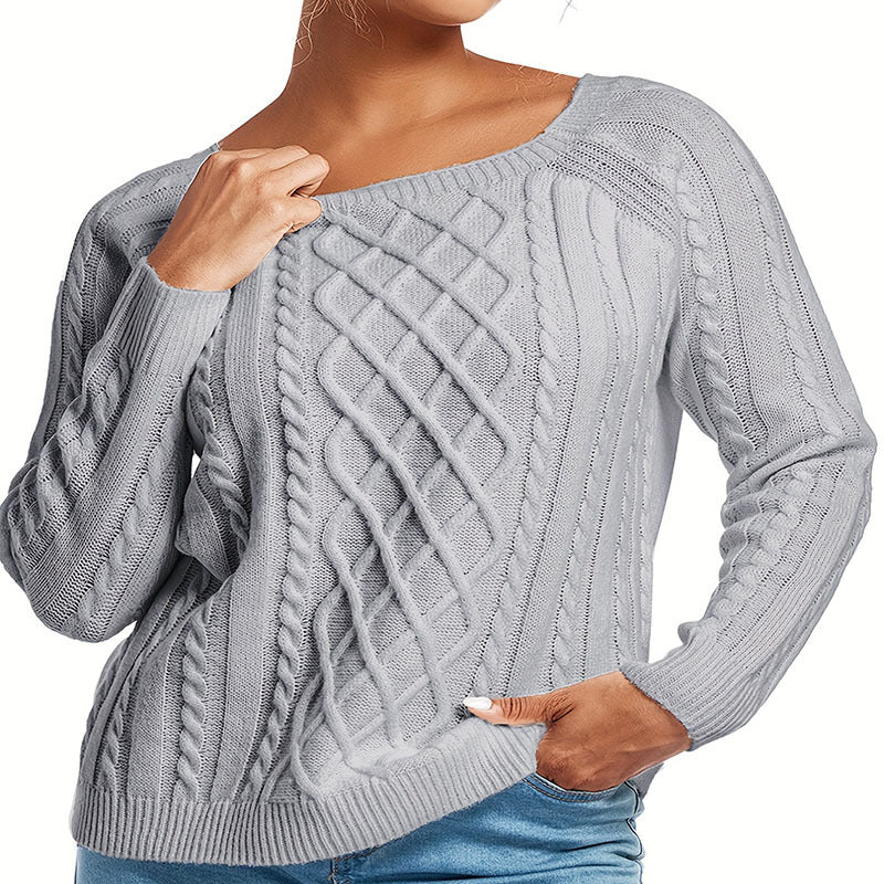 Damen Grobstrickpullover mit ansprechendem Zopfmuster und weitem Rundhalsausschnitt Stalluxe