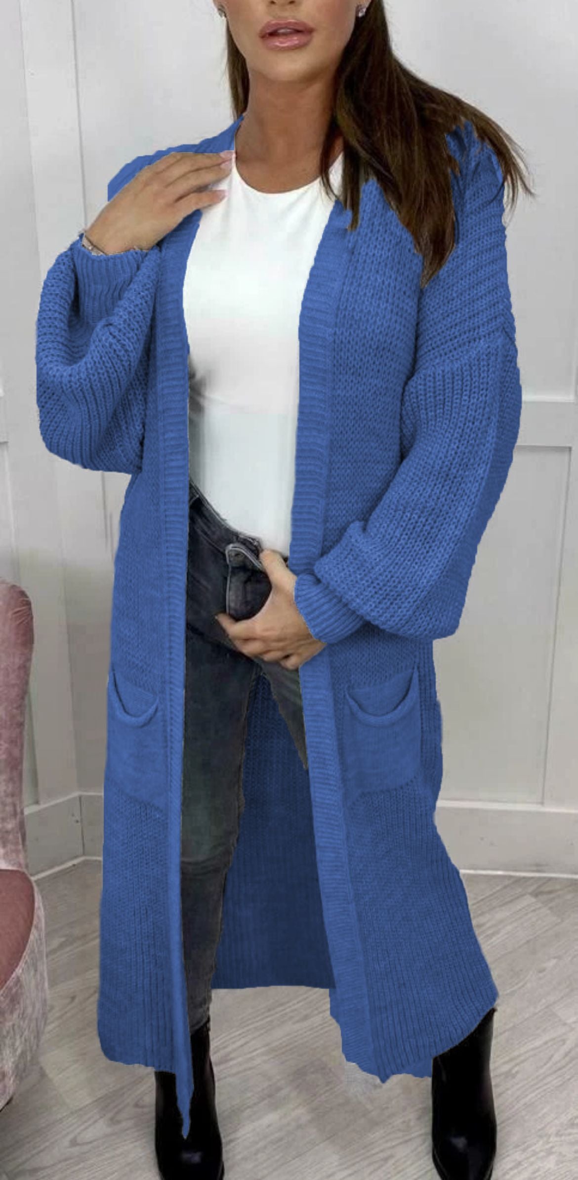 Damen Langer Strickcardigan mit strukturierter Maschenoptik und praktischen Taschen Stalluxe