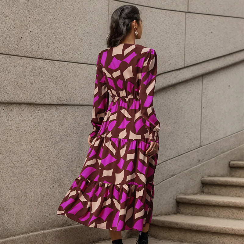 Damen Maxikleid mit voluminösem Rock und raffiniertem Bindegürtel Stalluxe