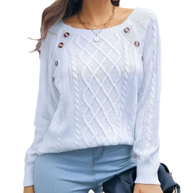 Damen Grobstrickpullover mit dekorativen Knöpfen und modernen Zopfmuster Stalluxe