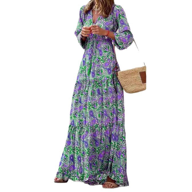 Damen Maxikleid mit floralen Mustern und modischem Taillengürtel Stalluxe