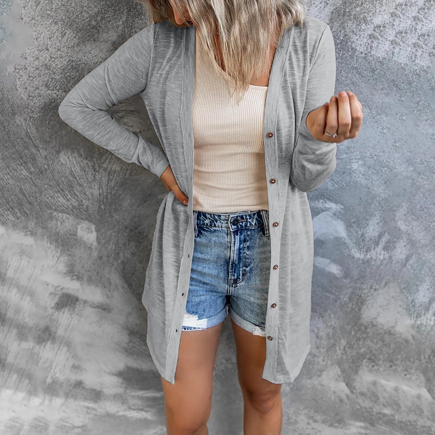 Damen Langer Cardigan mit praktischen Knöpfen und lässigem Schnitt Stalluxe