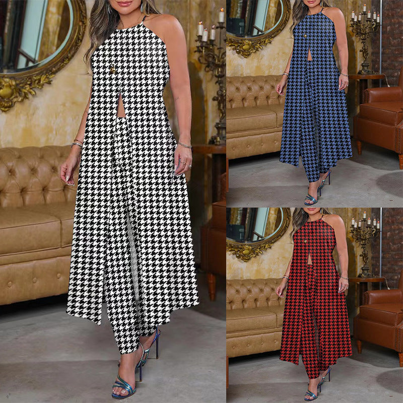 Damen Eleganter Overall mit hohem Kragen und modischem Karomuster Stalluxe