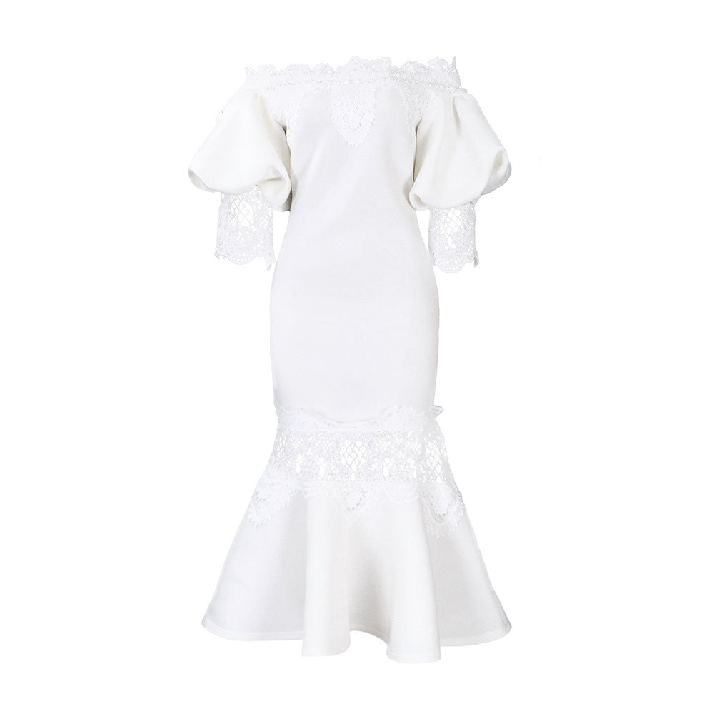 Damen Elegantes Off-Shoulder-Kleid mit Spitzendetails Stalluxe