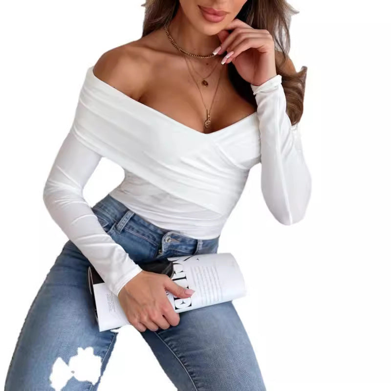Damen Off-Shoulder Langarmshirt mit raffinierten Drapierungen Stalluxe