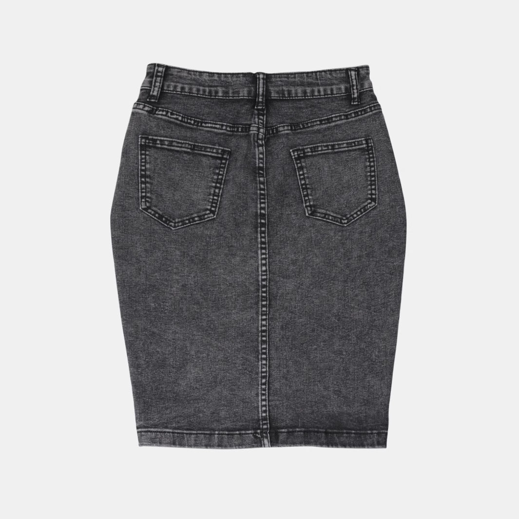 Damen Jeans-Midirock mit durchgehender Knopfleiste und figurschmeichelndem Schnitt Stalluxe