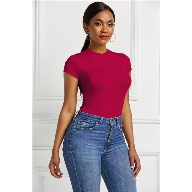 Damen figurbetontes T-Shirt mit kurzem Arm Stalluxe