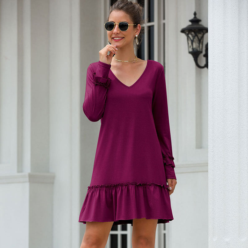Damen Minikleid mit V-Ausschnitt und Rüschenärmel Stalluxe