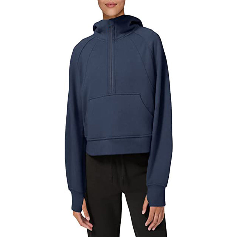 Damen sportlicher Fleece-Hoodie mit halbem Reißverschluss Stalluxe