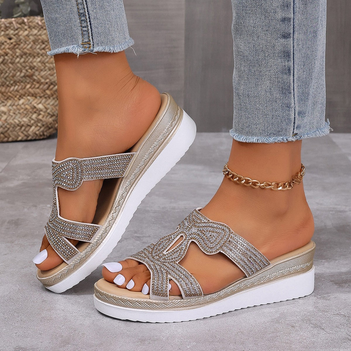 Damen Glitternde Plateau-Sandalen mit funkelndem Strassbesatz Stalluxe