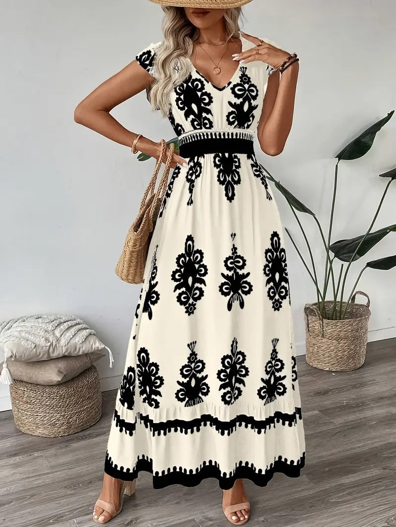 Damen Maxikleid mit floralen Mustern und dekorativem Taillengürtel Stalluxe
