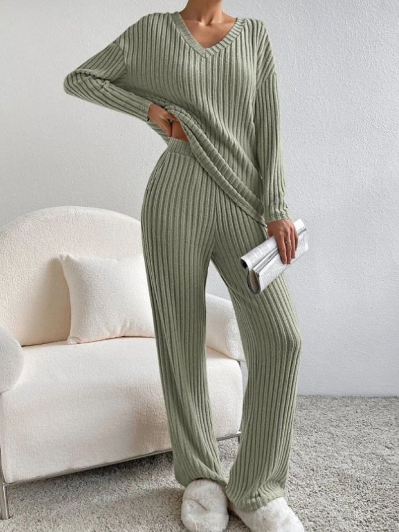 Women's Cozy Striped Lounge Set Stalluxe