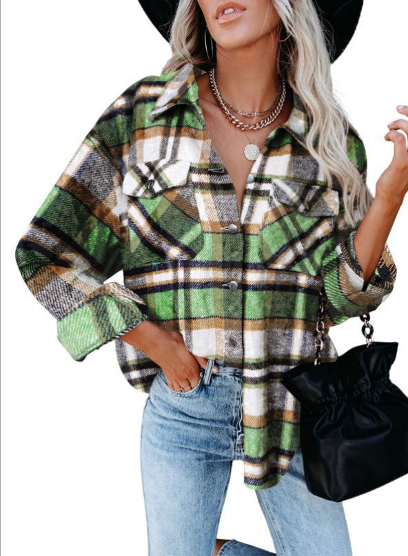 Damen Karierter Flanellhemdjacke mit übergroßem Schnitt Stalluxe