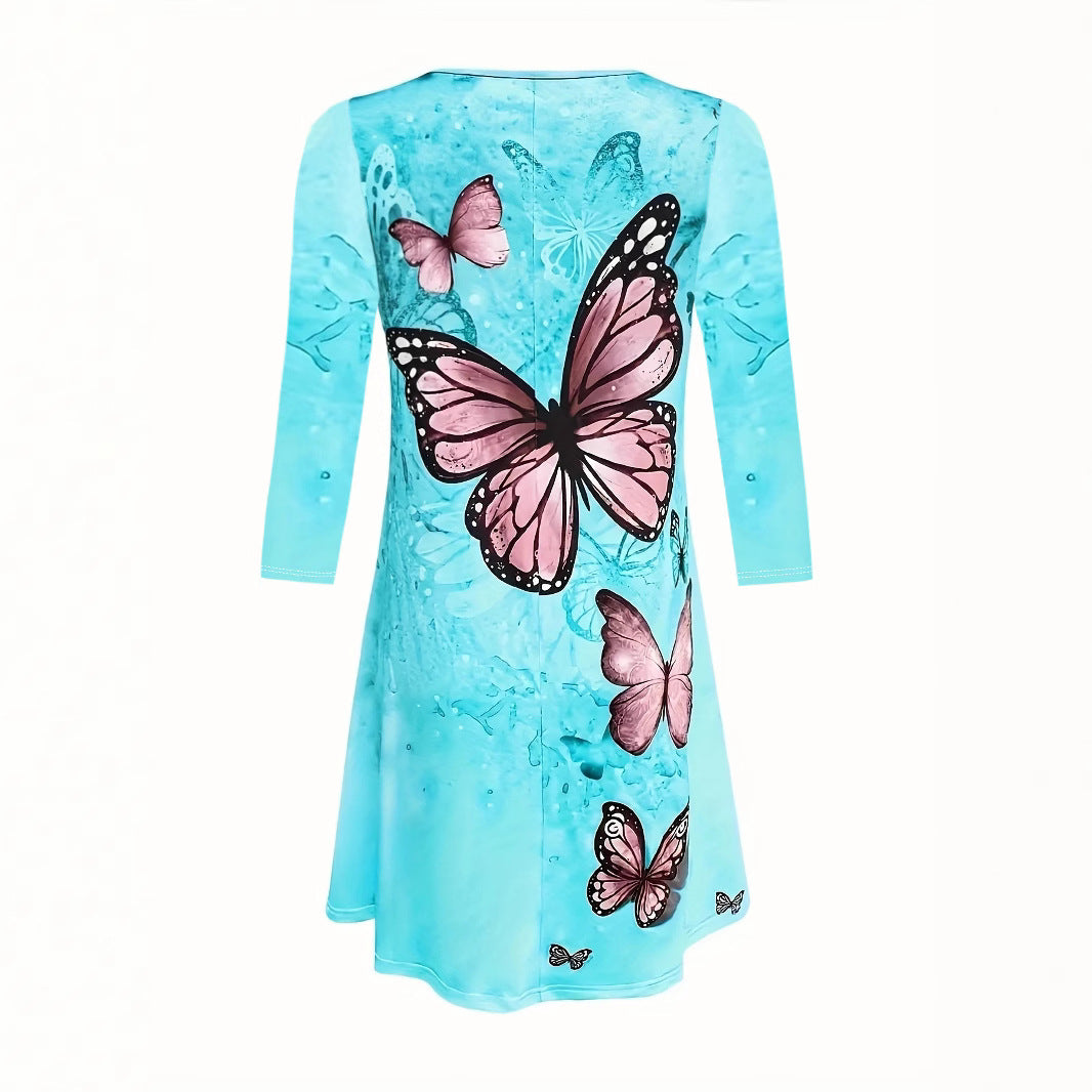 Damen Freizeitkleid mit floralem Schmetterlingsdesign und lockerer Passform Stalluxe