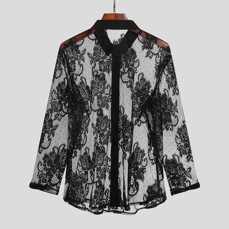 Damen transparente Bluse mit floralem Spitzenmuster Stalluxe