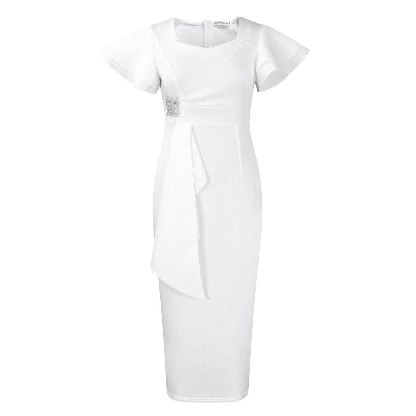 Damen elegantes figurbetontes Kleid mit Rüschendetails und asymmetrischem Saum Stalluxe