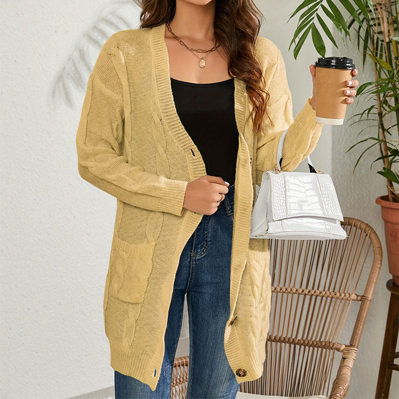 Damen Grobstrick Cardigan mit Taschen und Knopfverschluss Stalluxe